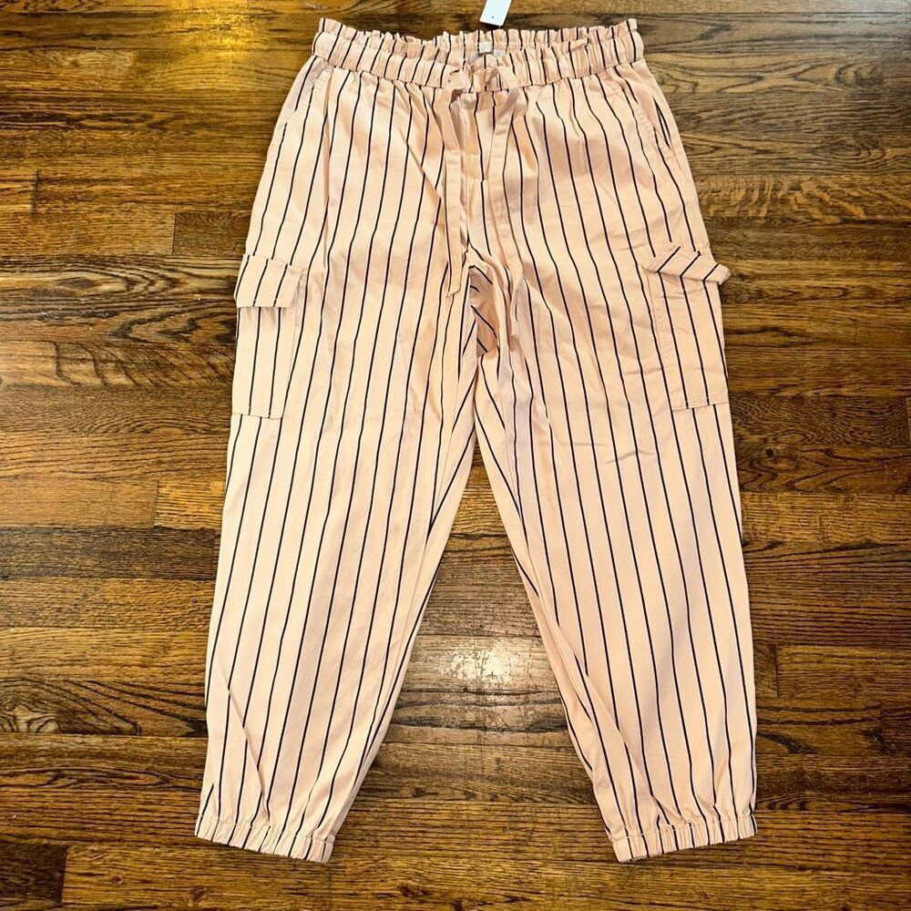 LOFT Pink and Black Striped Cargo Jogger Pants